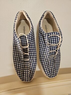 comfortview Navy Blue Gingham Slip-On Sneakers